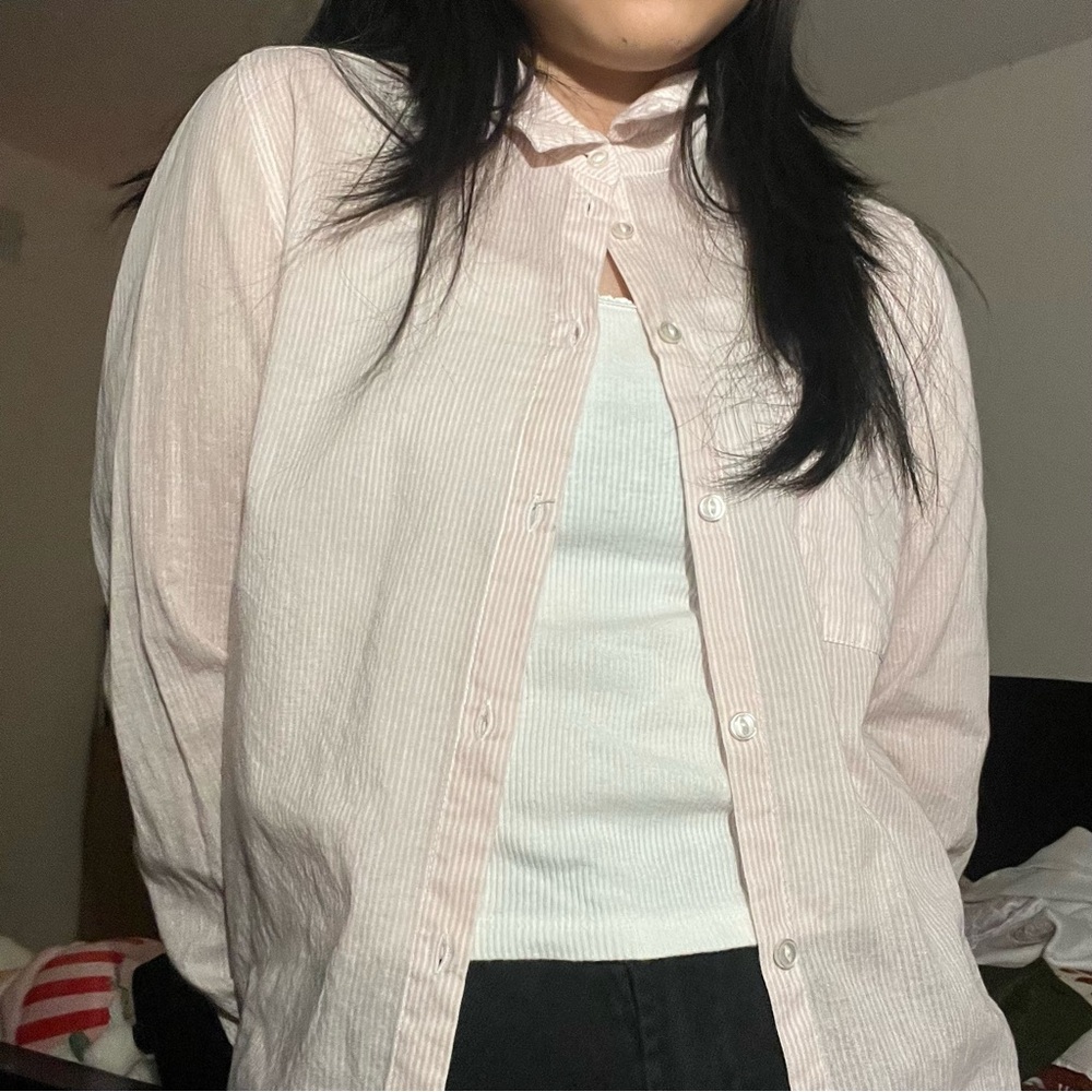 h&m striped and white pink dress shirt size 4 with pocket